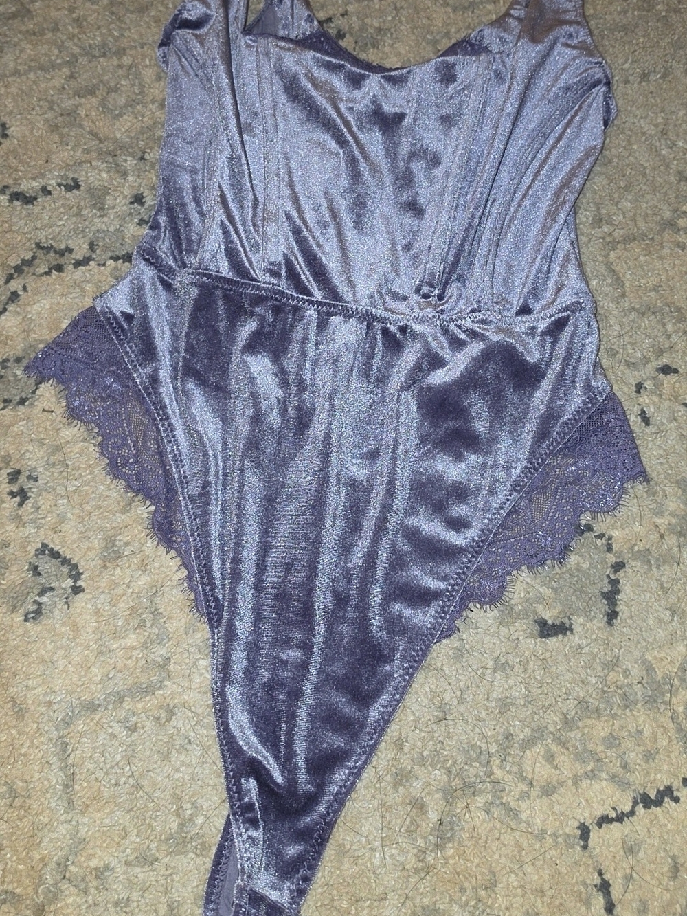 SHEIN Shimmery Violet Lace-Trim Bodysuit
